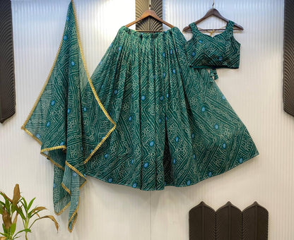 Green Exclusive Bandhani Printed Georgette Navaratri Lehenga Choli