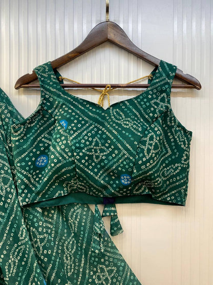 Green Exclusive Bandhani Printed Georgette Navaratri Lehenga Choli