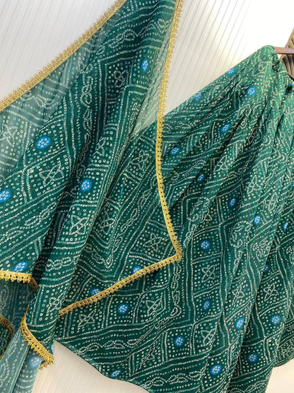 Green Exclusive Bandhani Printed Georgette Navaratri Lehenga Choli