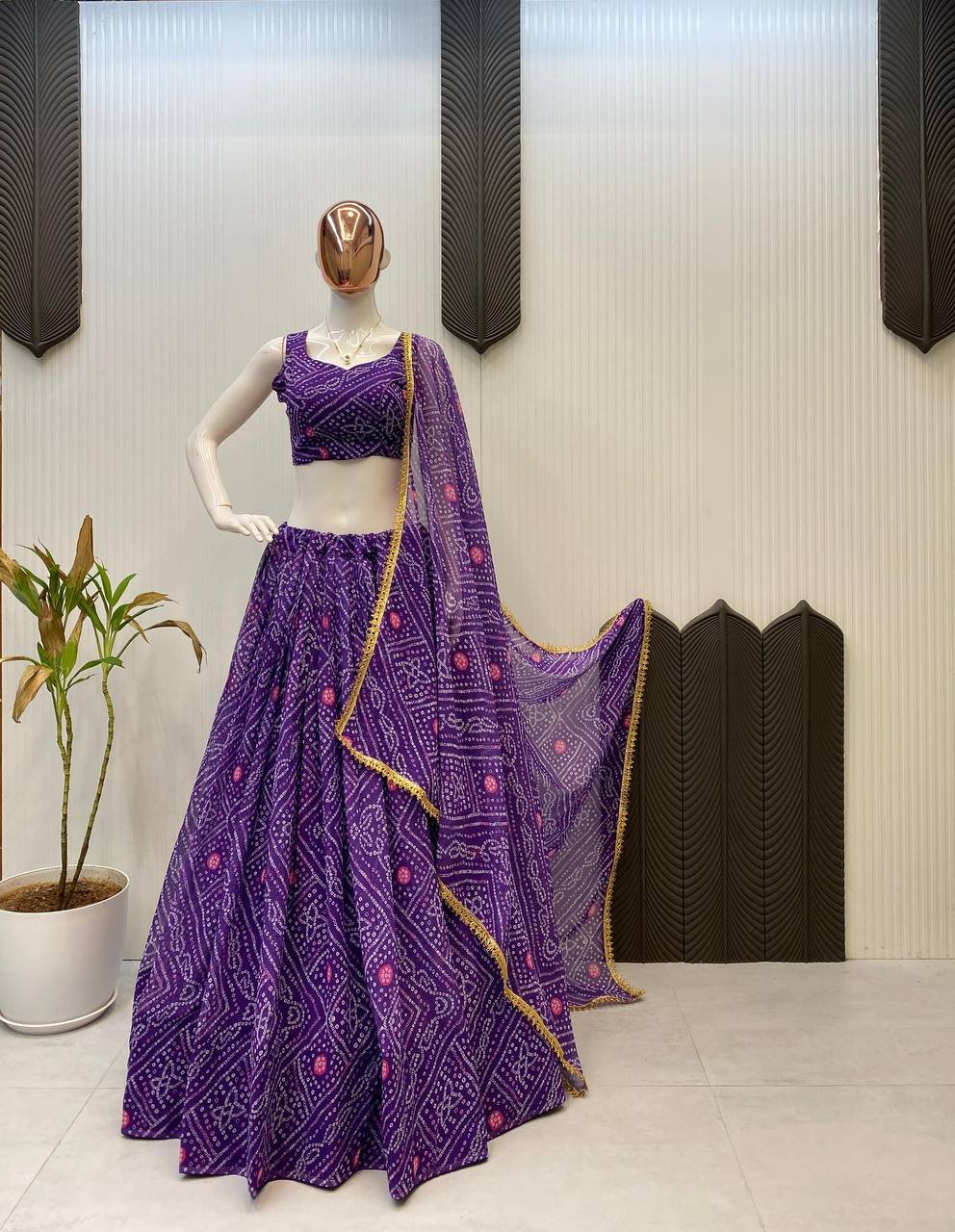 Lavender Exclusive Bandhani Printed Georgette Navaratri Lehenga Choli