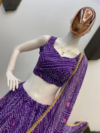 Lavender Exclusive Bandhani Printed Georgette Navaratri Lehenga Choli