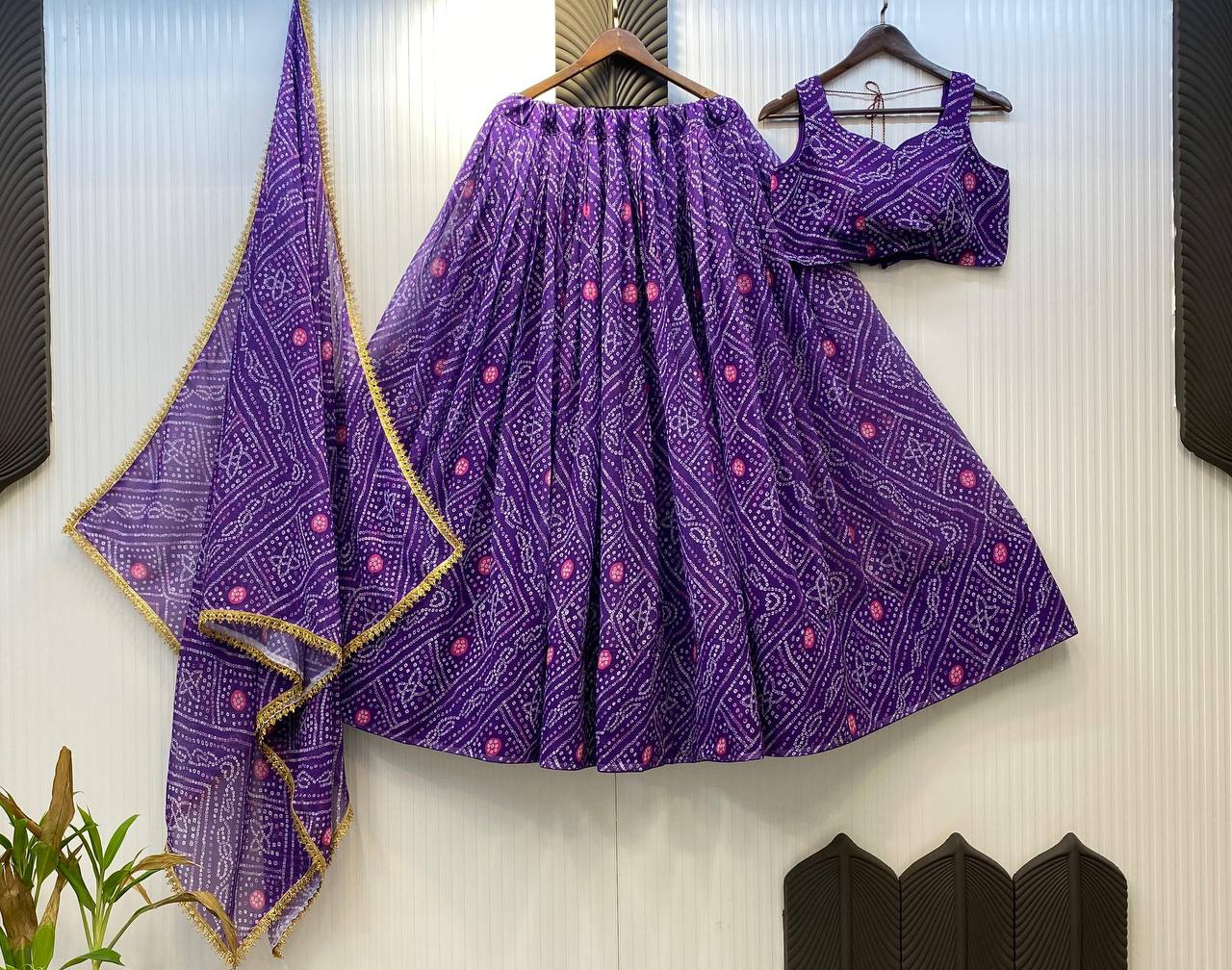 Lavender Exclusive Bandhani Printed Georgette Navaratri Lehenga Choli