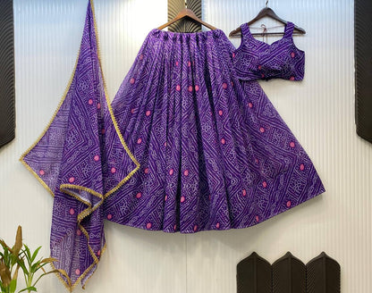 Lavender Exclusive Bandhani Printed Georgette Navaratri Lehenga Choli