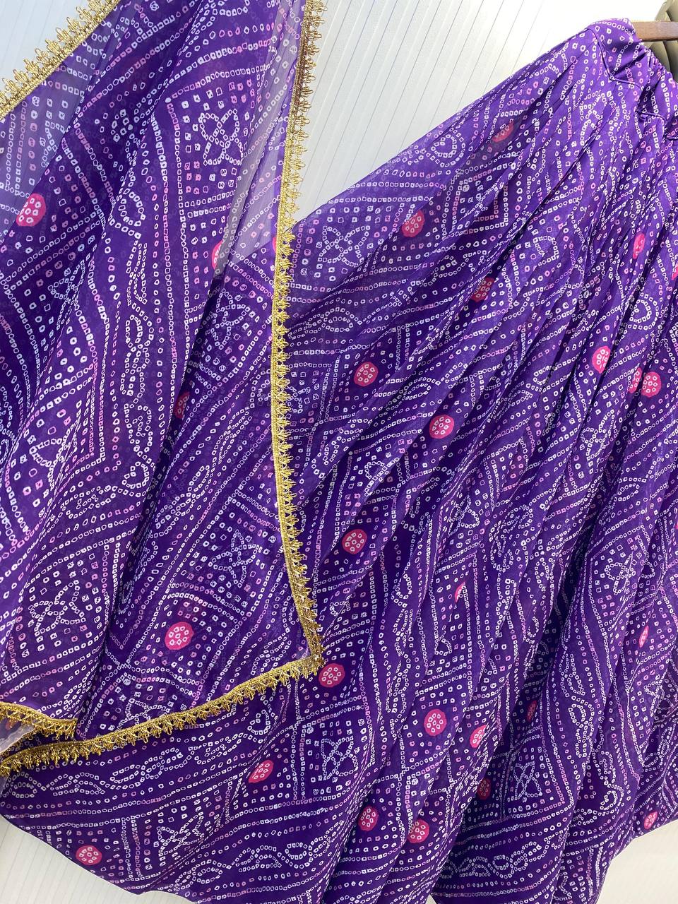 Lavender Exclusive Bandhani Printed Georgette Navaratri Lehenga Choli