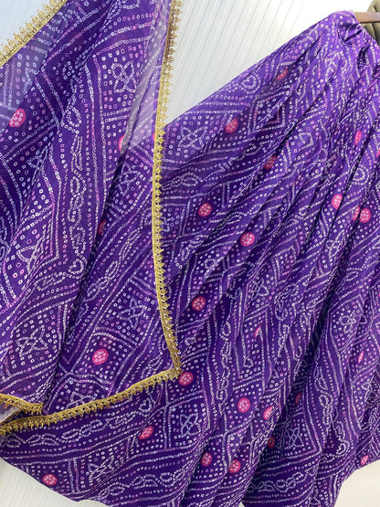 Lavender Exclusive Bandhani Printed Georgette Navaratri Lehenga Choli