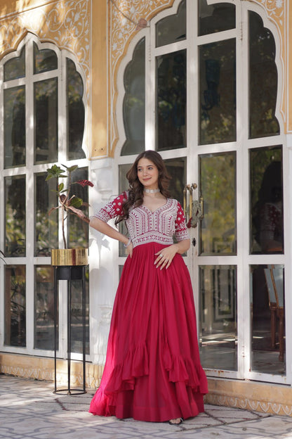 Pink Star Blooming With Embroidery Beads Sequins Work Gown
