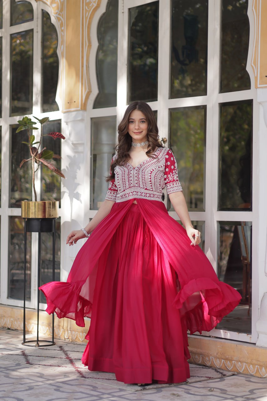 Pink Star Blooming With Embroidery Beads Sequins Work Gown