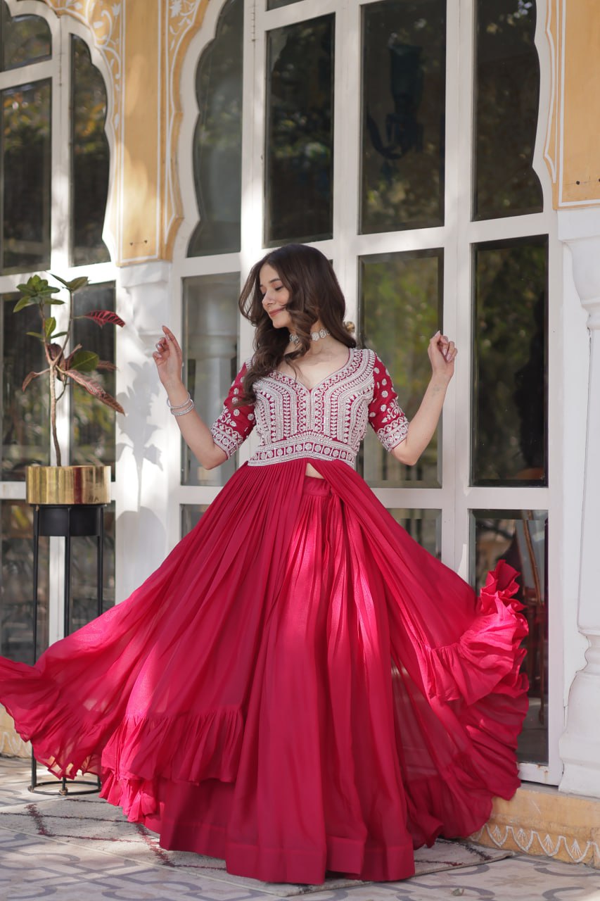 Pink Star Blooming With Embroidery Beads Sequins Work Gown