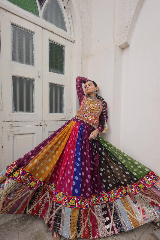 Multicolor Attractive Combination Of Wintage And Gamthi Embellished Work Navratri Lehenga Choli