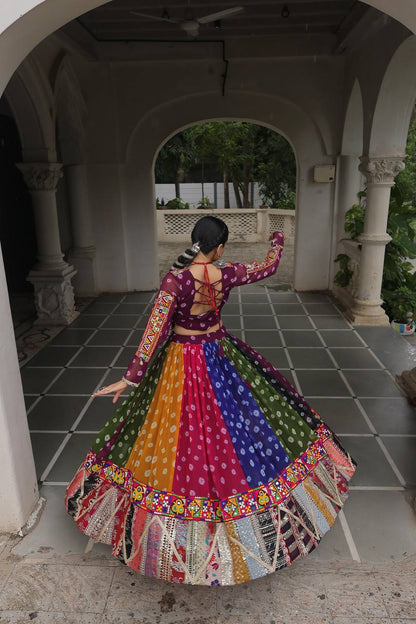 Multicolor Attractive Combination Of Wintage And Gamthi Embellished Work Navratri Lehenga Choli