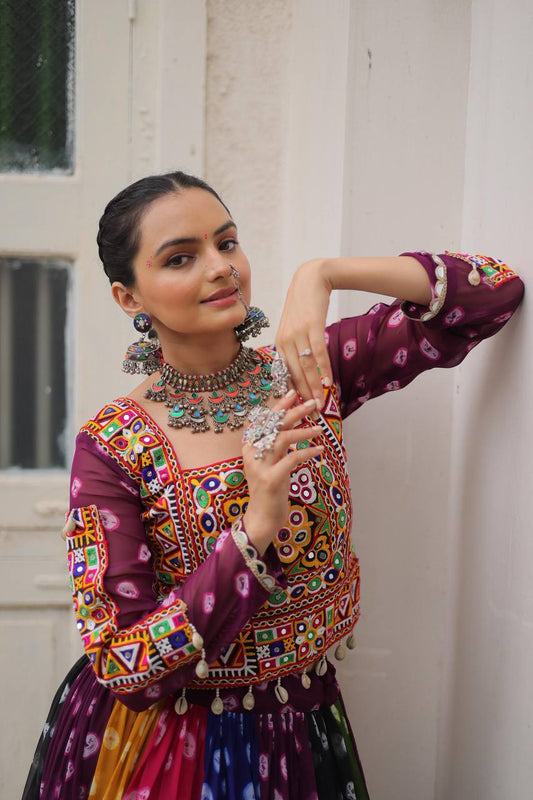 Multicolor Attractive Combination Of Wintage And Gamthi Embellished Work Navratri Lehenga Choli