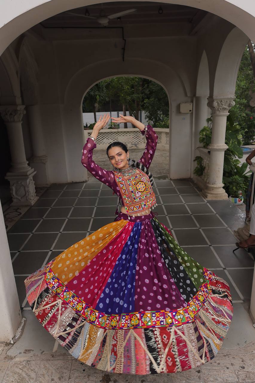 Multicolor Attractive Combination Of Wintage And Gamthi Embellished Work Navratri Lehenga Choli