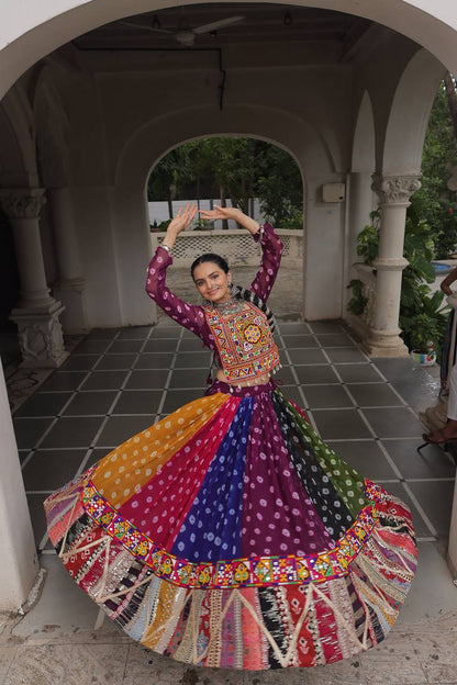 Multicolor Attractive Combination Of Wintage And Gamthi Embellished Work Navratri Lehenga Choli