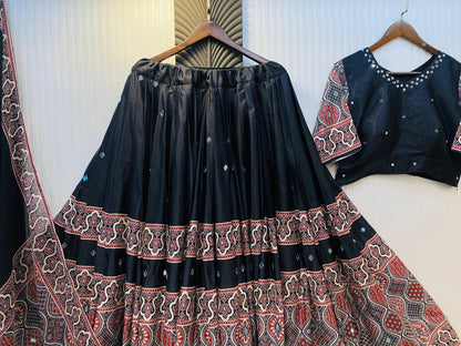 Black Exclusive Printed Real Mirror Work Navaratri Lehenga Choli