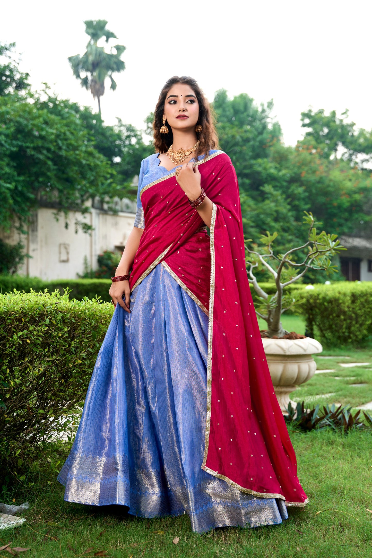 Royal Blue Kanchipuram Zari Weaving Work Stitch With Canvas Lehenga