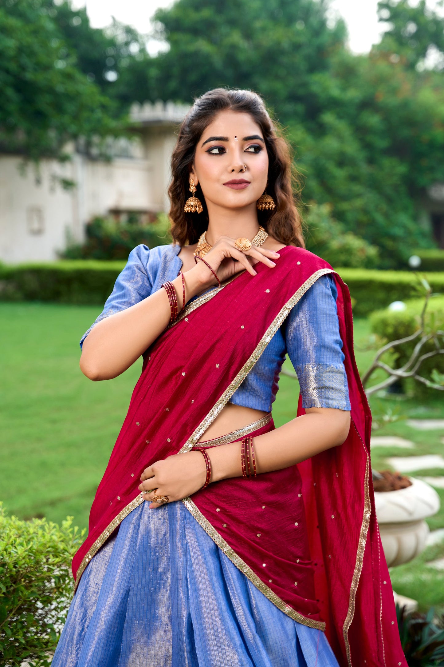 Royal Blue Kanchipuram Zari Weaving Work Stitch With Canvas Lehenga