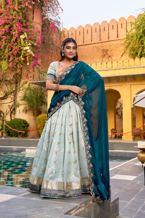 Designer pastel mint and teal bridal lehenga choli
