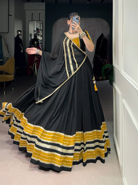 Black Pure Sequins Lace With Gota Patti Lace Work Navratri Lehenga Choli
