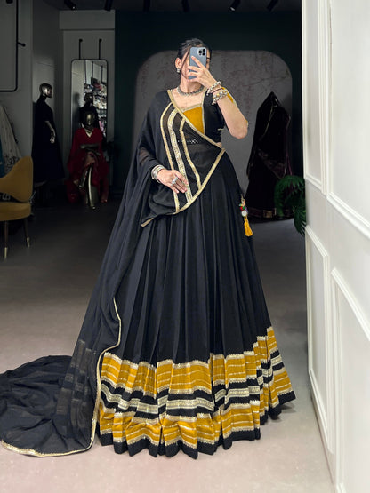 Black Pure Sequins Lace With Gota Patti Lace Work Navratri Lehenga Choli