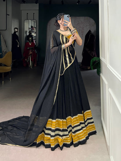 Black Pure Sequins Lace With Gota Patti Lace Work Navratri Lehenga Choli