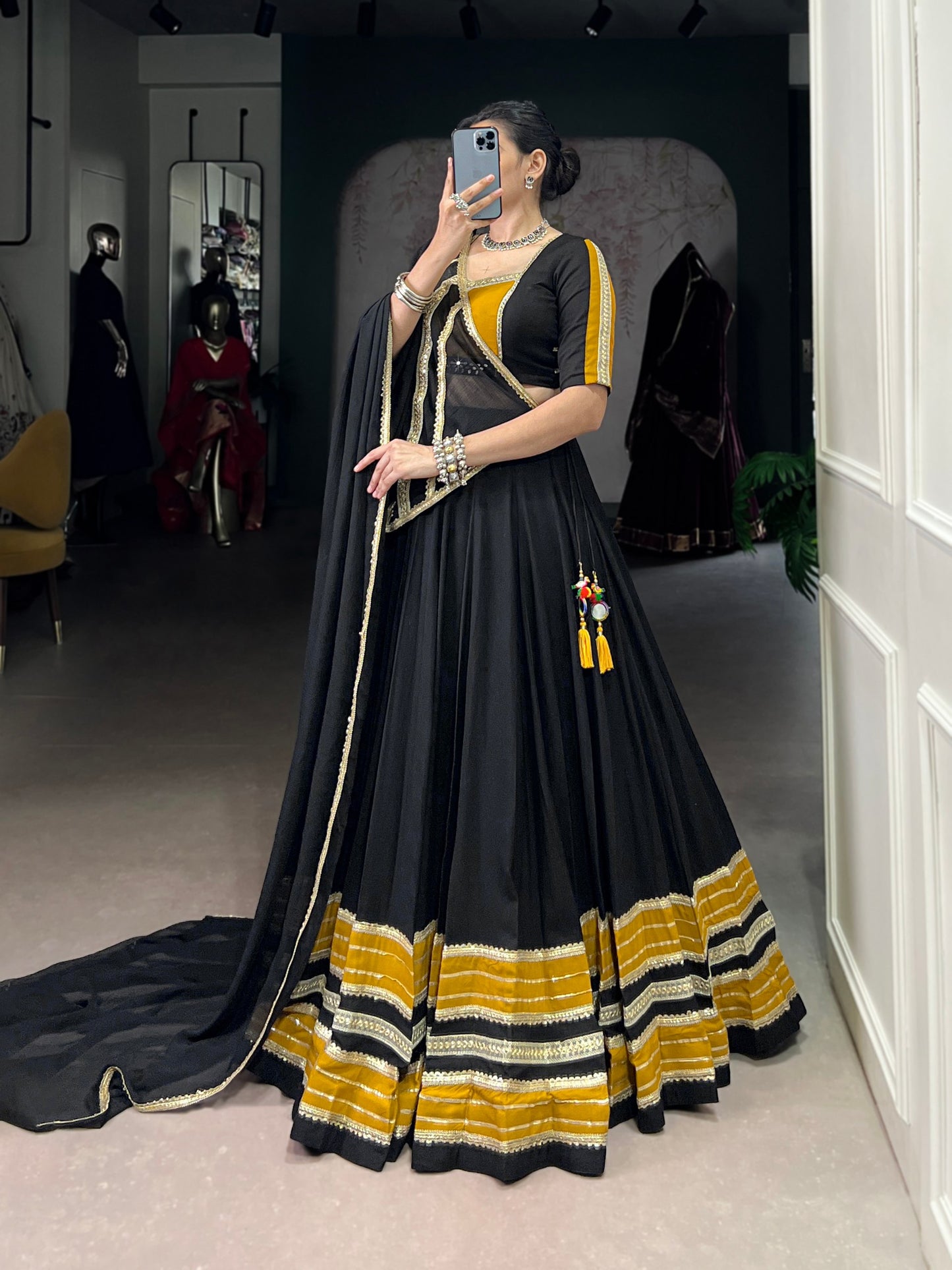 Black Pure Sequins Lace With Gota Patti Lace Work Navratri Lehenga Choli