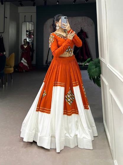 Orange Pure Rayon Gamthi Patch Work With Gota Patti Work Navratri Lehenga Choli