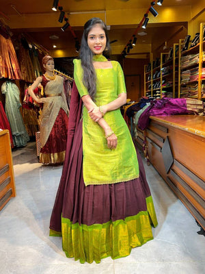 Soft Kanchi cotton pleated lehenga with pure zari border
