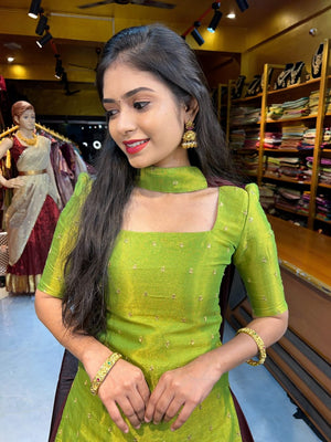 South Indian traditional purple green Kanchi cotton set
