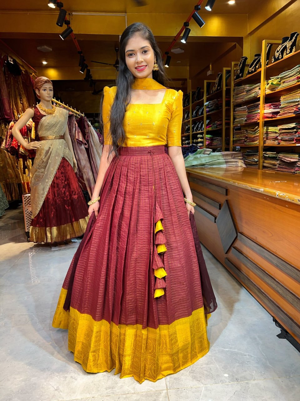 Two way Kanchi cotton lehenga set South Indian style
