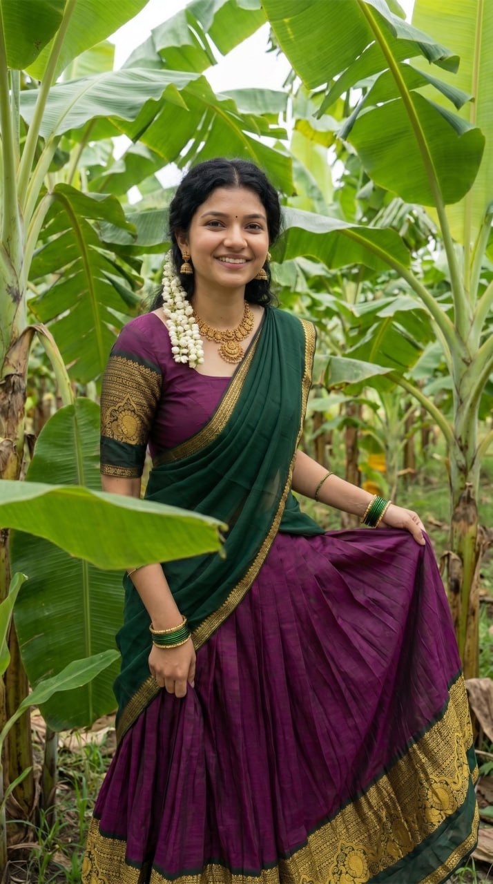 Authentic Kanchi cotton langa voni for temple wear
