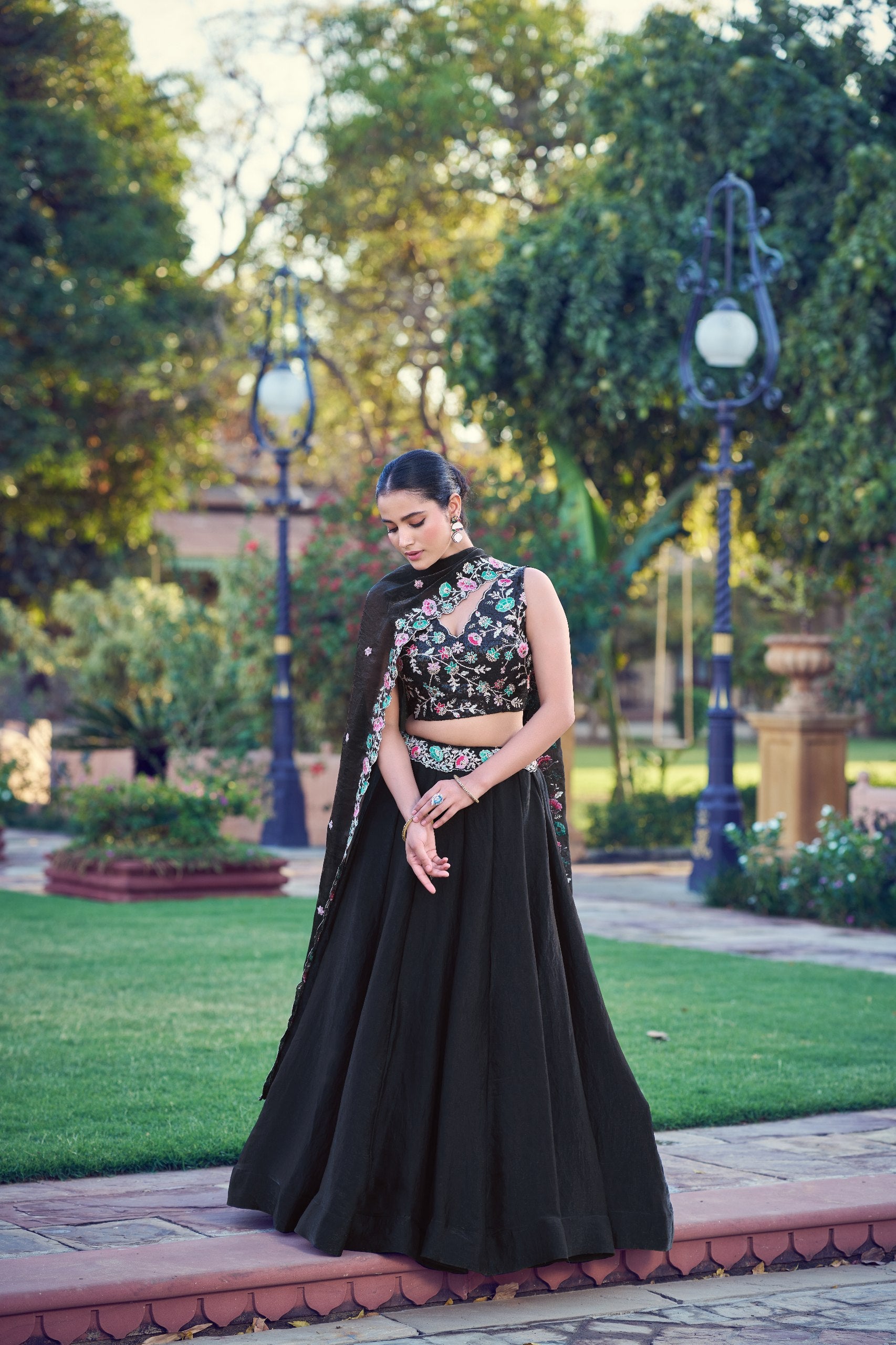 Designer cocktail lehenga with sequins thread work
