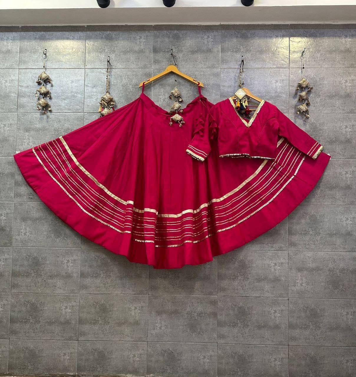 Rani pink Navratri chaniya choli Rayon cotton gota patti work
