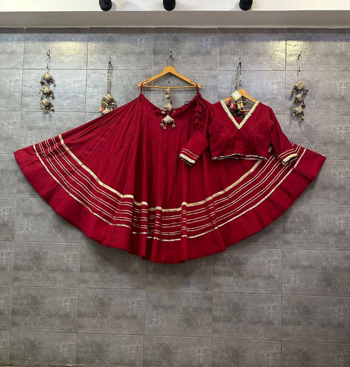 Red Navratri chaniya choli Rayon cotton gota patti work
