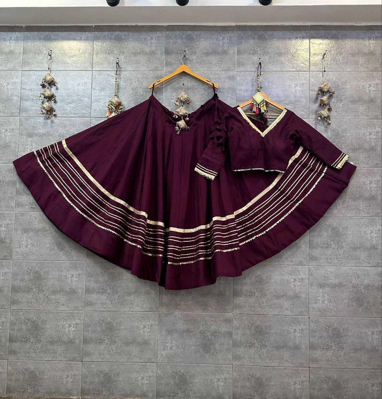Wine Navratri chaniya choli Rayon cotton gota patti work

