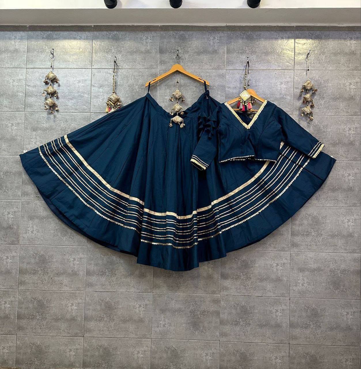 Teal blue Navratri chaniya choli Rayon cotton gota patti work
