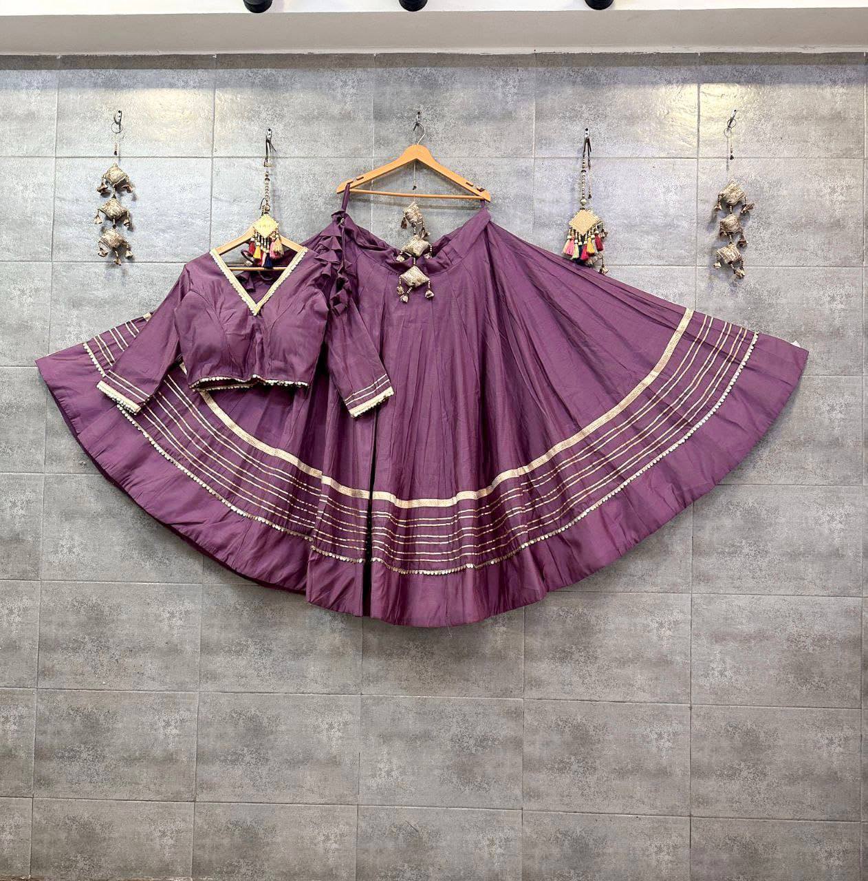 Mauve Navratri chaniya choli Rayon cotton gota patti work
