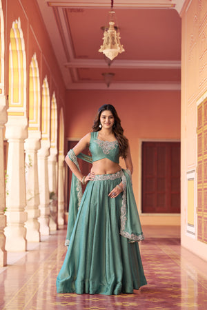 Modern Rangoli silk lehenga choli with scalloped dupatta
