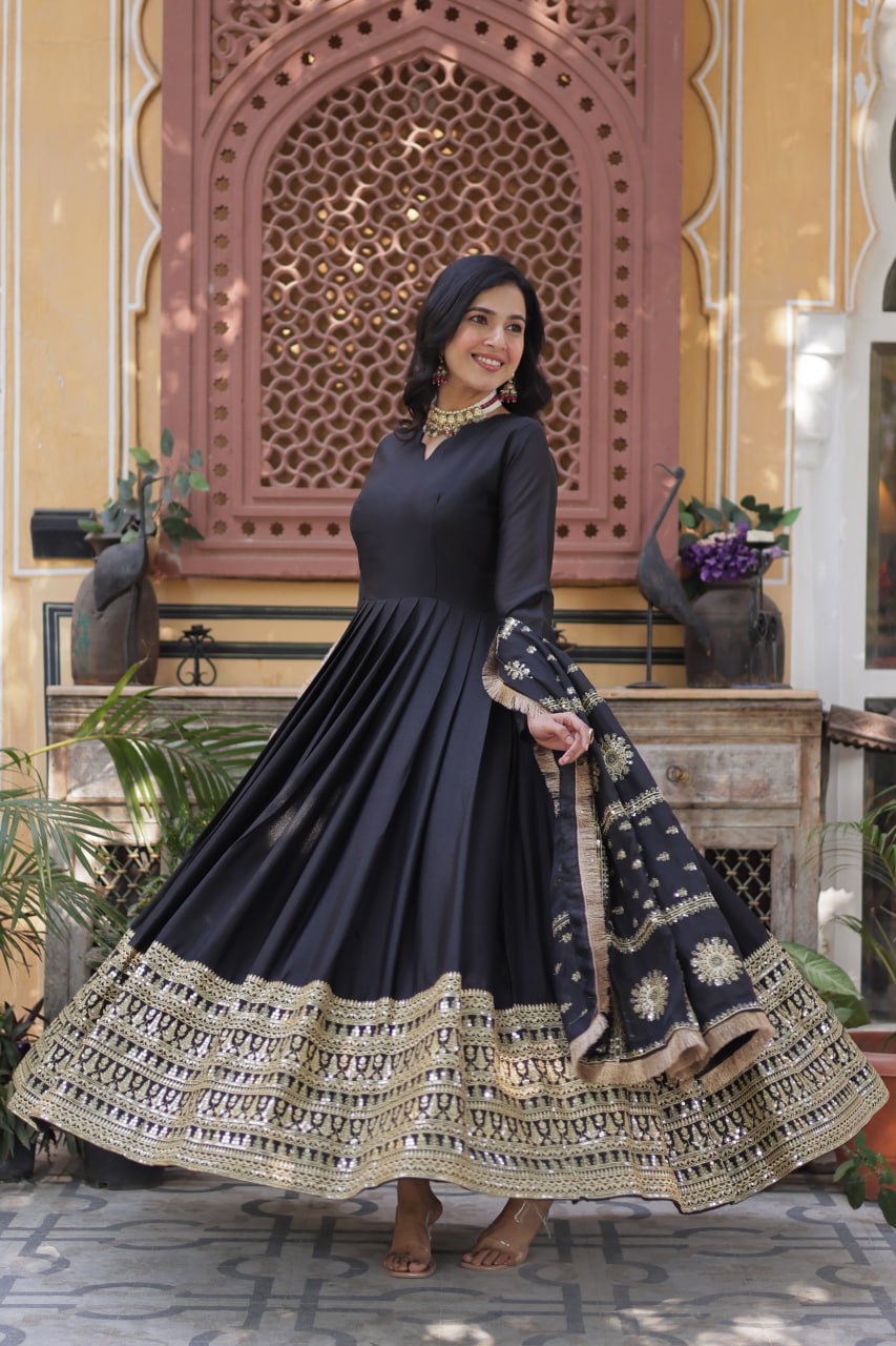 black long dress indian BD-3004-Black Pakistani Designer Dresses