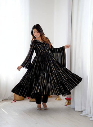 Black Chanderi Silk Salwar Suit with Real Mirror Handwork and Designer Embroidery by The Beauty Queen Surat