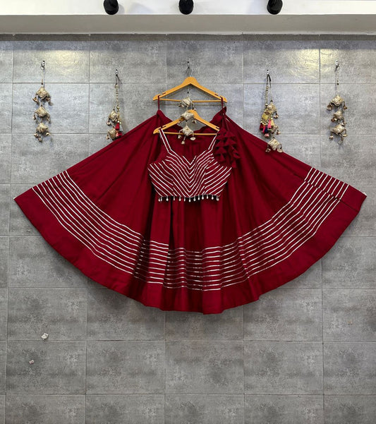 Maroon Rayon Cotton Chaniya And Rayon Cotton Blouse With Spgatty Concept Navratri Lehenga Choli