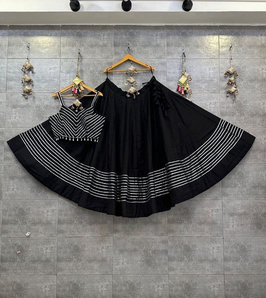 Black Rayon Cotton Chaniya And Rayon Cotton Blouse With Spgatty Concept Navratri Lehenga Choli