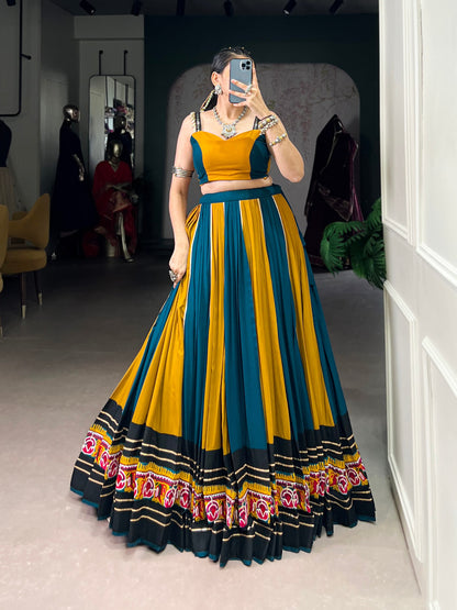 Musterd Pure Rayon Gamthi Work With Gotta Patti Lace Work Navratri Lehenga Choli