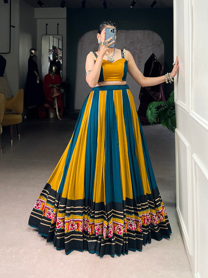 Musterd Pure Rayon Gamthi Work With Gotta Patti Lace Work Navratri Lehenga Choli