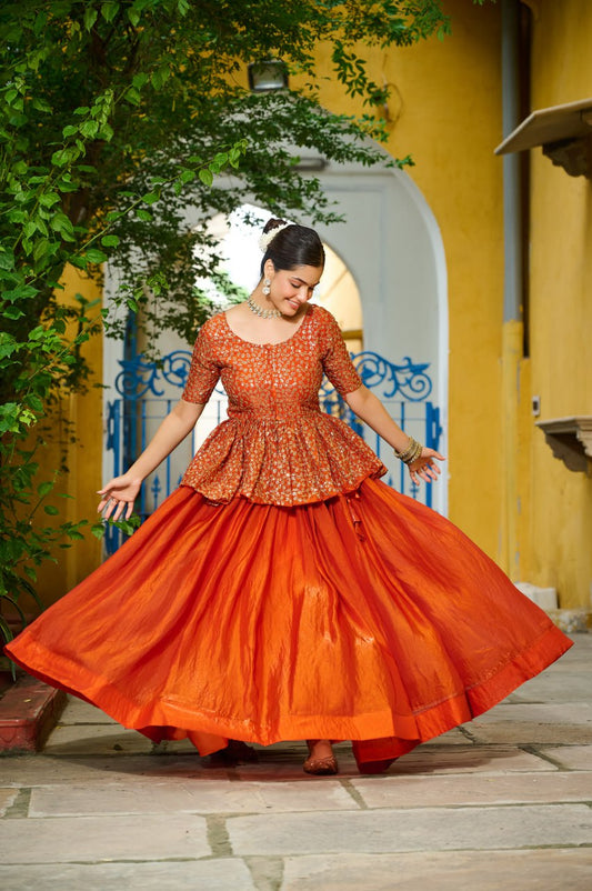 Orange Fendy Sequins Embroidered Work Lehenga Choli