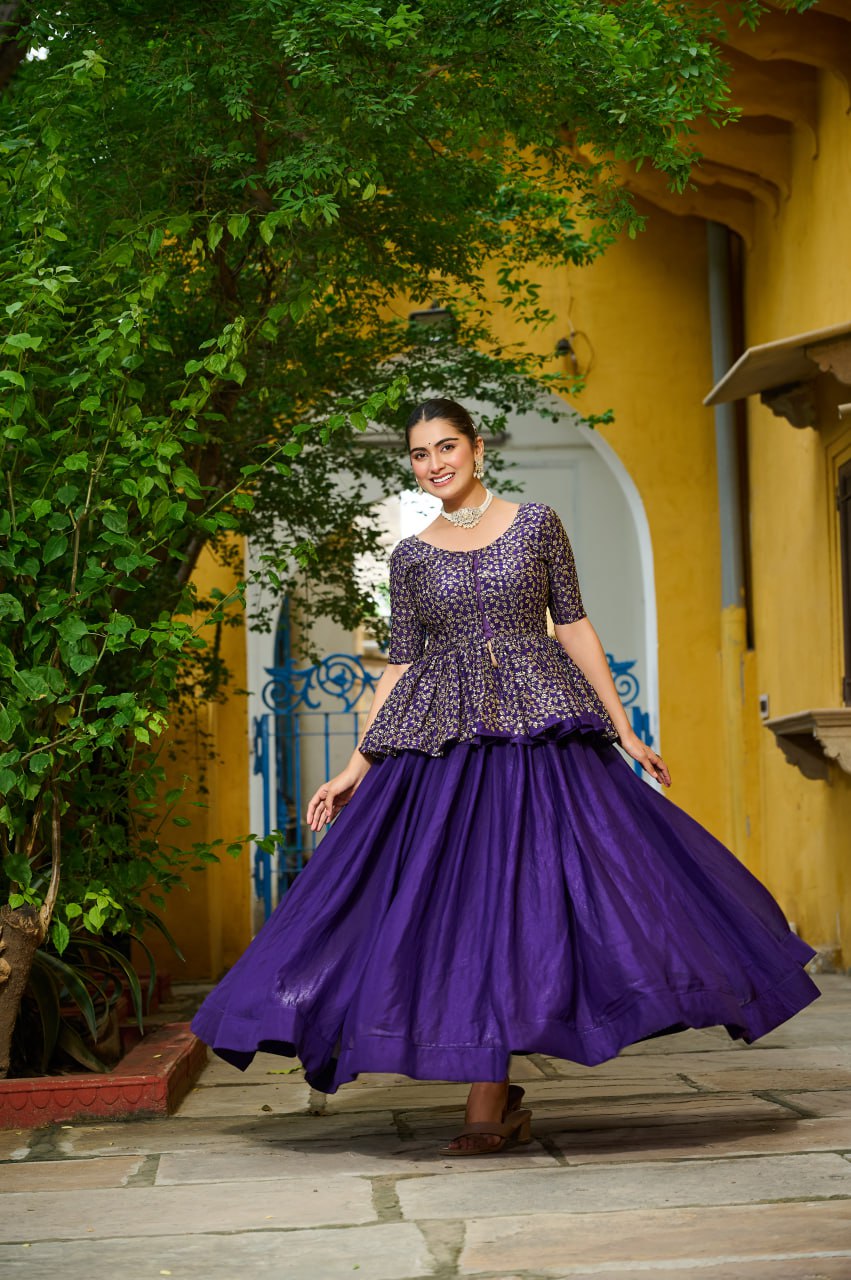 Purple  Fendy Sequins Embroidered Work Lehenga Choli