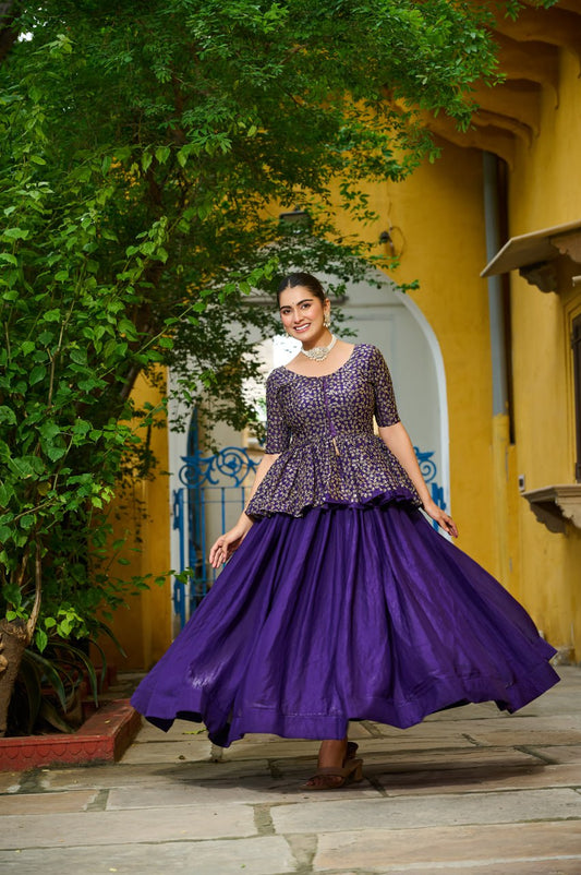 Purple  Fendy Sequins Embroidered Work Lehenga Choli