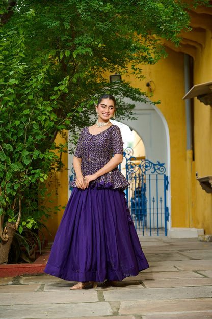 Purple  Fendy Sequins Embroidered Work Lehenga Choli
