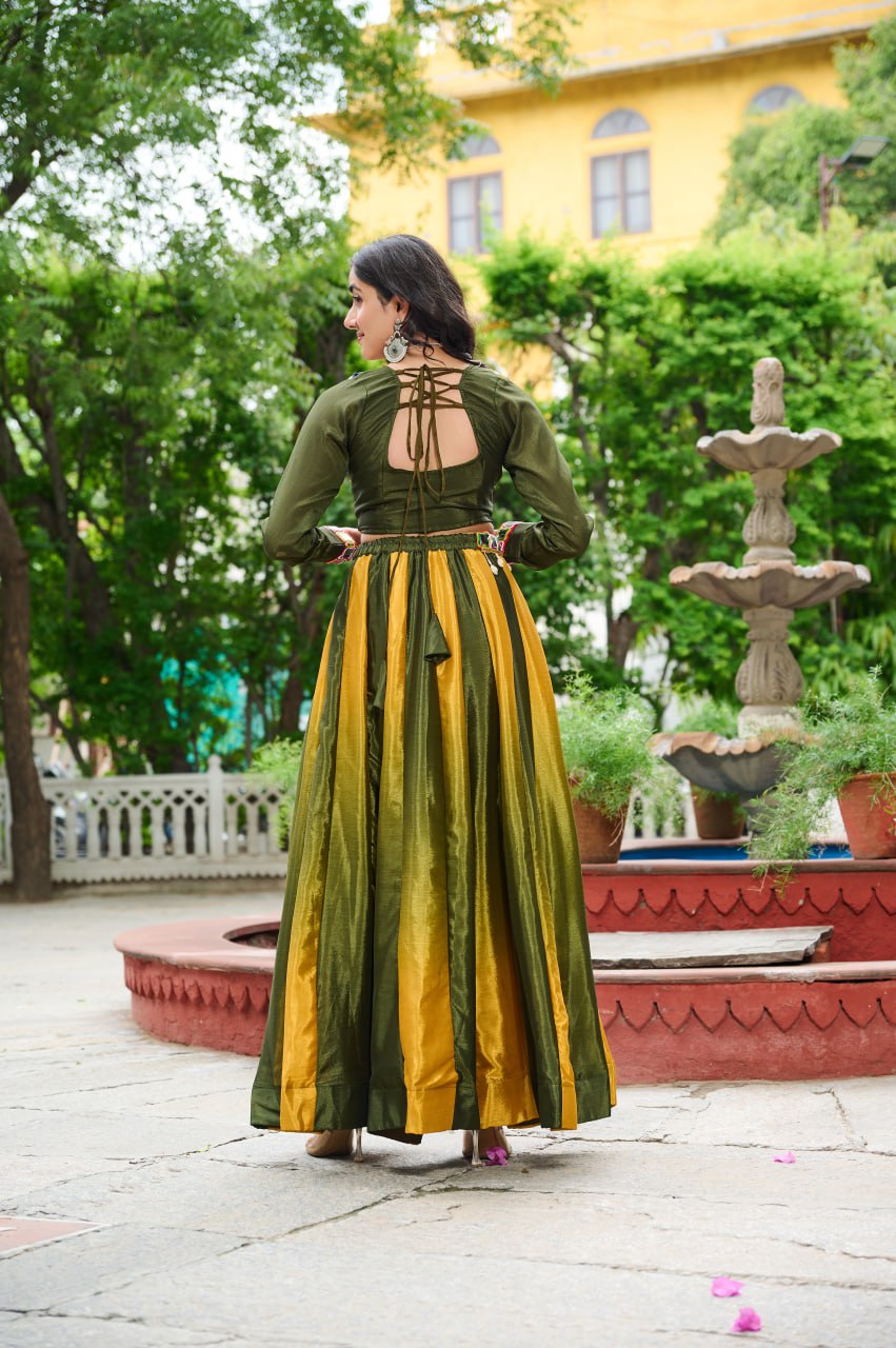 Mehendi Multicolor Kutchi Gamthi Embroidered Work Navratri Lehenga Choli