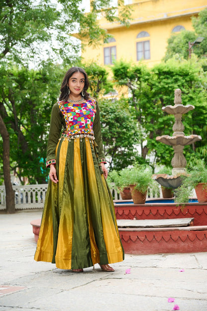 Mehendi Multicolor Kutchi Gamthi Embroidered Work Navratri Lehenga Choli
