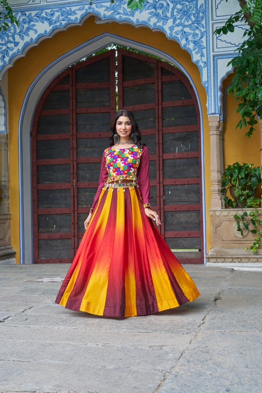 Maroon Multicolor Kutchi Gamthi Embroidered Work Navratri Lehenga Choli